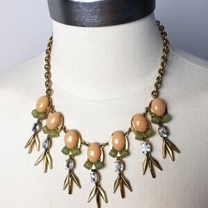 J.‎ CREW Art Deco Muted Jade & Peach Crystal Drop Necklace Bib Princess Style